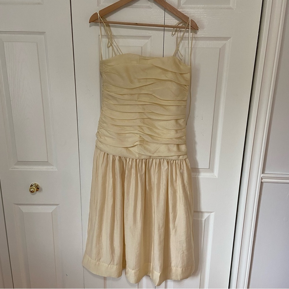 Zara Soft Yellow Ruched Bodice Midi Dress - Picture 3 of 11